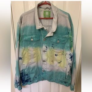 Demolition jean jacket multicolor tie dye Vintage looking Mens XL RARE bluegreen